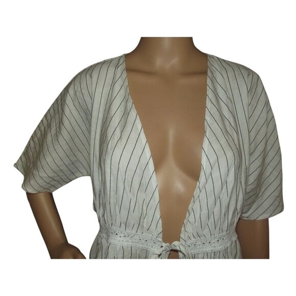 Baileys Blossoms Cardigan Womens XS/S white black striped Duster Kimono Coverup - Picture 4 of 12